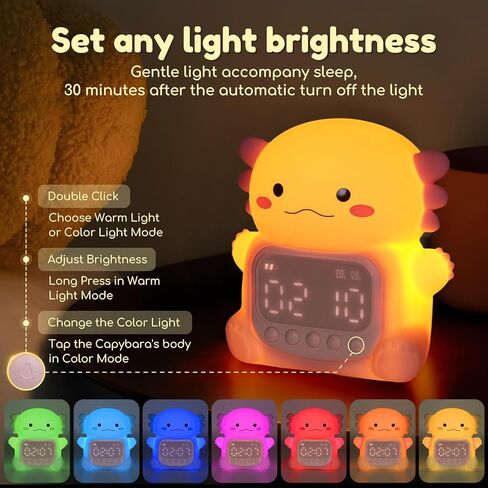Axolotl Alarm Clock with Night Light for Kids, 7 RGB Color Cute Alarm Clocks for Bedrooms Ok to Wake Clocks, Silicone Animal Tabletop Lamp for Teen Girls Boys in Kuwait