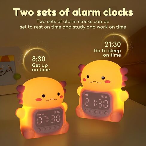 Axolotl Alarm Clock with Night Light for Kids, 7 RGB Color Cute Alarm Clocks for Bedrooms Ok to Wake Clocks, Silicone Animal Tabletop Lamp for Teen Girls Boys in Kuwait