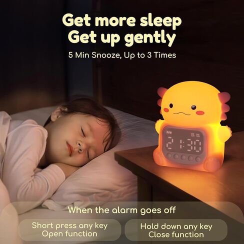 Axolotl Alarm Clock with Night Light for Kids, 7 RGB Color Cute Alarm Clocks for Bedrooms Ok to Wake Clocks, Silicone Animal Tabletop Lamp for Teen Girls Boys in Kuwait