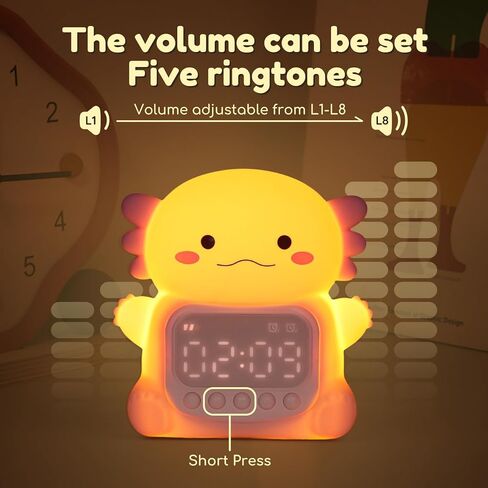 Axolotl Alarm Clock with Night Light for Kids, 7 RGB Color Cute Alarm Clocks for Bedrooms Ok to Wake Clocks, Silicone Animal Tabletop Lamp for Teen Girls Boys in Kuwait