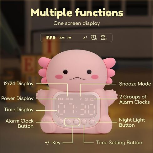 Axolotl Alarm Clock with Night Light for Kids, 7 RGB Color Cute Alarm Clocks for Bedrooms Ok to Wake Clocks, Silicone Animal Tabletop Lamp for Teen Girls Boys in Kuwait