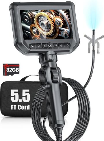 Two-Way Articulating Borescope Camera with Light, 0.31in Professional Endoscope Camera IPS 1080P HD Screen, Inspection Camera for Automotive Mechanic, IP67 Waterproof LED Light Snake Camera 32GB Card in Kuwait