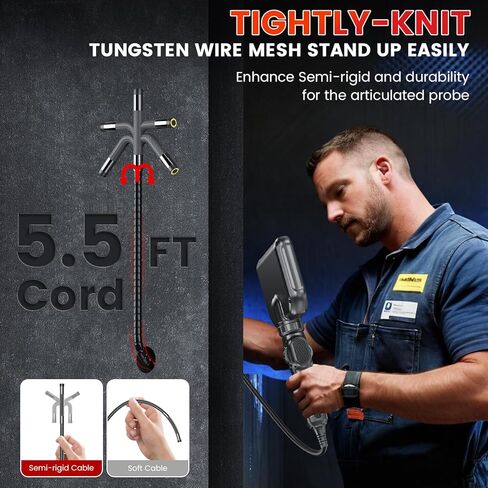 Two-Way Articulating Borescope Camera with Light, 0.31in Professional Endoscope Camera IPS 1080P HD Screen, Inspection Camera for Automotive Mechanic, IP67 Waterproof LED Light Snake Camera 32GB Card in Kuwait