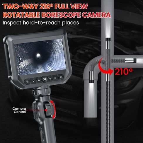 Two-Way Articulating Borescope Camera with Light, 0.31in Professional Endoscope Camera IPS 1080P HD Screen, Inspection Camera for Automotive Mechanic, IP67 Waterproof LED Light Snake Camera 32GB Card in Kuwait