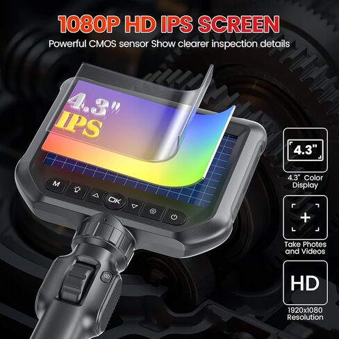 Two-Way Articulating Borescope Camera with Light, 0.31in Professional Endoscope Camera IPS 1080P HD Screen, Inspection Camera for Automotive Mechanic, IP67 Waterproof LED Light Snake Camera 32GB Card in Kuwait