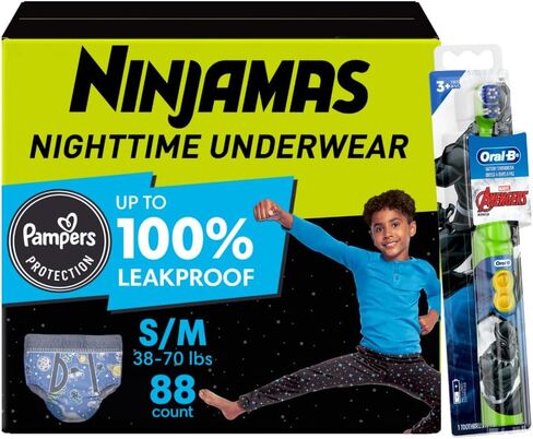 Pampers Ninjamas + Oral-B Toothbrush, Nighttime Training Pants Girls, 68 Count Size L & Oral-B Power Kid's Toothbrush Disney's Frozen in Kuwait
