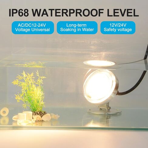 LED Underwater Pond Light, Heavy Duty Aluminum 12V 3000K Warm White IP68 Waterproof Fountain Light, Landscape Lamp for Swimming Pool, Fountain, Waterfall, Pond and Grass Land (6, Watts) in Saudi Arabia
