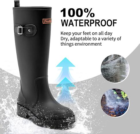 أحذية المطر للنساء ، وأحذية مطاطية مضادة للانزلاق مقاومة للماء حذاء حديقة متينة مقاومة للانزلاق ، وأحذية ماء طويل القامة راحة الصيد ركبة العمل العالي العمل in Kuwait