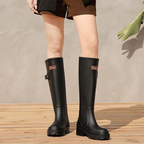 أحذية المطر للنساء ، وأحذية مطاطية مضادة للانزلاق مقاومة للماء حذاء حديقة متينة مقاومة للانزلاق ، وأحذية ماء طويل القامة راحة الصيد ركبة العمل العالي العمل in Kuwait