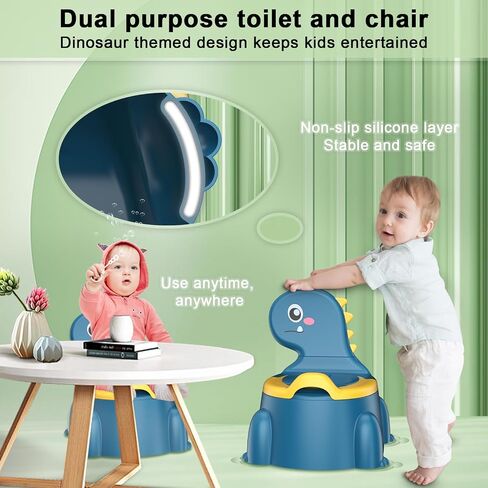 Potty Training Toilet, Toddler Potty Training Seat Baby Potty Chair, Dinosaur Toilet Potty Seat for Boys Girls Kids Toddlers, Portable Travel Potty with lid,Urinal, Splash Guard, Non-Slip Pad(Blue) in Kuwait