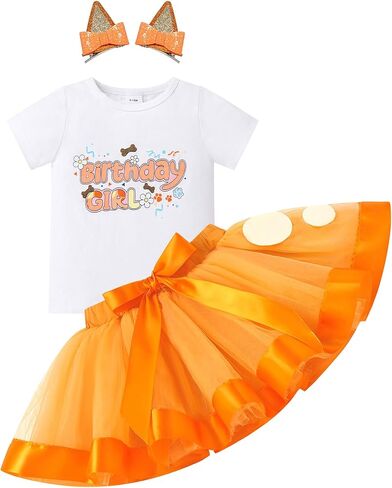 Imekis Toddler Birthday Girl Girl Outfit Shirt Ruffle Tutu Skirt Ears Clips Hair Clips st Cake Smash Photo Photo 1-6t in Kuwait