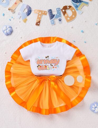 Imekis Toddler Birthday Girl Girl Outfit Shirt Ruffle Tutu Skirt Ears Clips Hair Clips st Cake Smash Photo Photo 1-6t in Kuwait