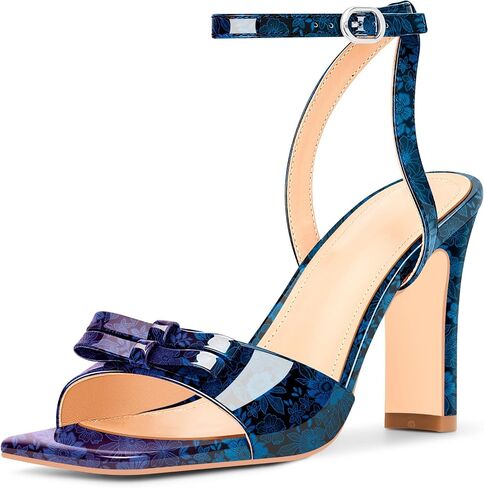Women's Bow Ankle Strap High Heel Sandals Square Open Toe Party Dress Shoes in Kuwait