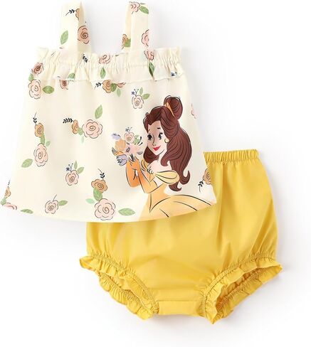 Disney Princess Baby Girl Clothes: Floral Sleeveless Ruffle Tunic Top & Bloomer Diaper Cover Set Newborn Summer Outfits in Saudi Arabia