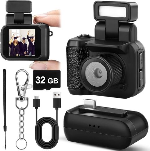 Mini Digital Camera Keychain with Flash Light 1080p Tiny Camera Mini Retro Micro Dv/Camcorder with 600 Mins Battery Portable Recorder for Valentine's Gifts Travel Study Recording(Black,32 Gb) in Saudi Arabia