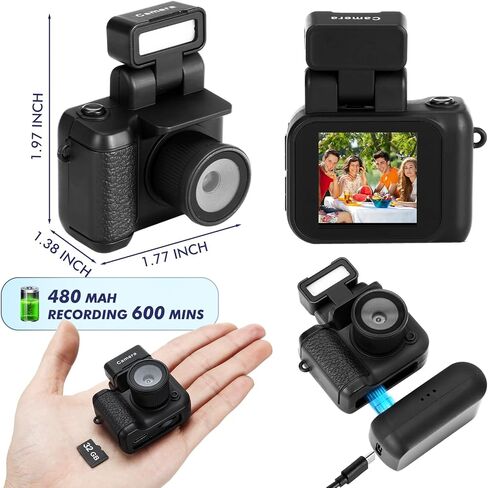 Mini Digital Camera Keychain with Flash Light 1080p Tiny Camera Mini Retro Micro Dv/Camcorder with 600 Mins Battery Portable Recorder for Valentine's Gifts Travel Study Recording(Black,32 Gb) in Saudi Arabia