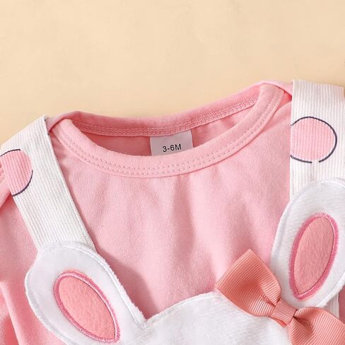 Springcmy Baby Girl Easter Outfit Long Sleeve Romper+Rabbit Suspender Skirt Overall+Headband My 1st Easter 3Pcs Clothes in Saudi Arabia