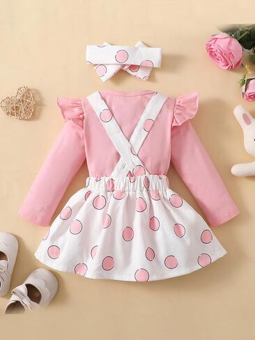 Springcmy Baby Girl Easter Outfit Long Sleeve Romper+Rabbit Suspender Skirt Overall+Headband My 1st Easter 3Pcs Clothes in Saudi Arabia