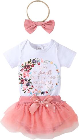 QITUDATEY Newborn Baby Girl Clothes Cute Summer Outfits Infant Short Sleeve Romper with Short Tutu Skirt + Headband Set in Kuwait