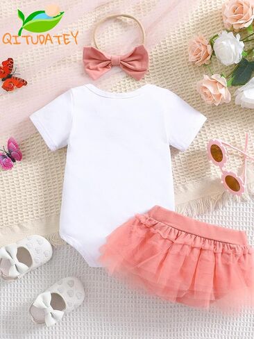 QITUDATEY Newborn Baby Girl Clothes Cute Summer Outfits Infant Short Sleeve Romper with Short Tutu Skirt + Headband Set in Kuwait