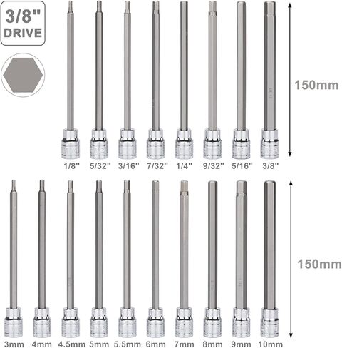 Mayouko 12PCS 3/8" Drive Extra Long Torx Bit Socket Set, T10-T60, 5.9" Length, CR-V, S2 Steel, Deep Star Bit Socket Set in Kuwait