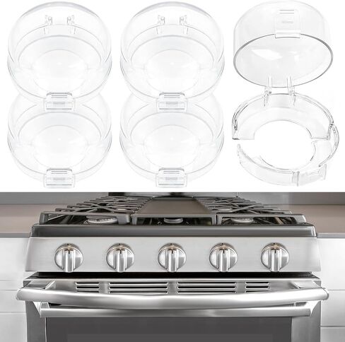 5-Pack Stove Knob Covers for Child Safety, Gas Stove Knob Locks Child Proof Oven Knob Locks for Babies and Pets, Easy to Install, Universal Size, Upgrade Heat-Resistant Material (Clear) in Kuwait