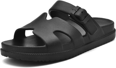 Women's Flat Sandals with Arch Support, Summer Beach Slides Adjustable Buckle, Comfort Lightweight Cushion Slip on H-Strap Sandal in Saudi Arabia