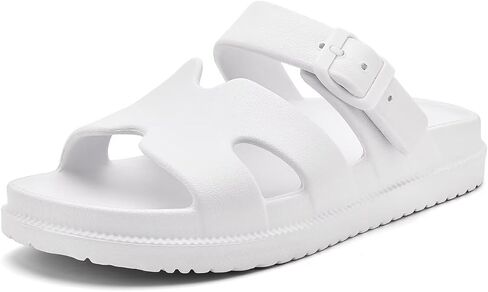 Women's Flat Sandals with Arch Support, Summer Beach Slides Adjustable Buckle, Comfort Lightweight Cushion Slip on H-Strap Sandal in Saudi Arabia
