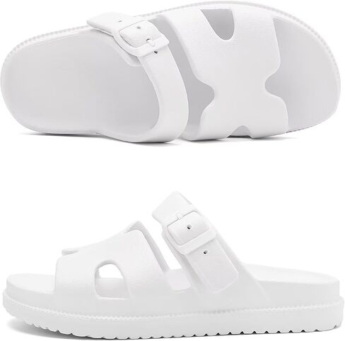 Women's Flat Sandals with Arch Support, Summer Beach Slides Adjustable Buckle, Comfort Lightweight Cushion Slip on H-Strap Sandal in Saudi Arabia