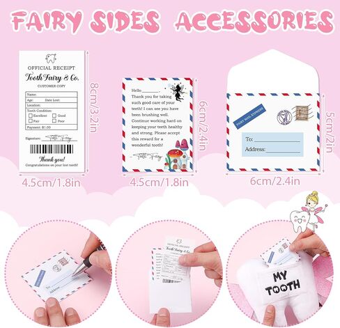 Tooth Fairy Pillow Kit Includes Toothfairy Pillow with Pocket Fairy Glitter Receipt Envelope Card, Toothfairy Plush Keepsake Gift for Kids Boys Girls Souvenir (Cute Style) in Saudi Arabia