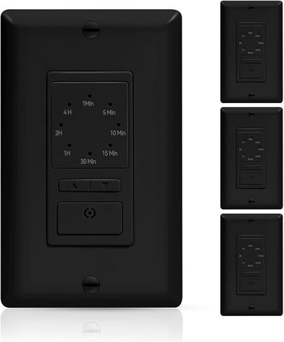 ECOELER Wall Timer Switch, 1-5-10-20-30-60mins, 2-4 Hour Countdown Settings Light Switch with Constant On Mode for Bathroom Fans and Lights, ETL Listed, Black, 4 Pack in Kuwait
