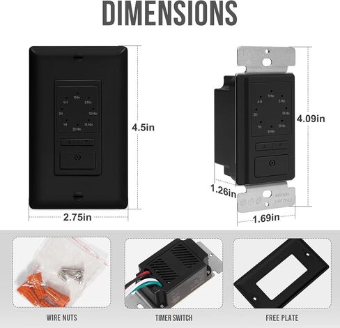 ECOELER Wall Timer Switch, 1-5-10-20-30-60mins, 2-4 Hour Countdown Settings Light Switch with Constant On Mode for Bathroom Fans and Lights, ETL Listed, Black, 4 Pack in Kuwait