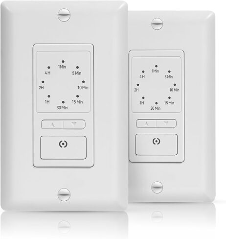 ECOELER Wall Timer Switch, 1-5-10-20-30-60mins, 2-4 Hour Countdown Settings Light Switch with Constant On Mode for Bathroom Fans and Lights, ETL Listed, Black, 4 Pack in Kuwait