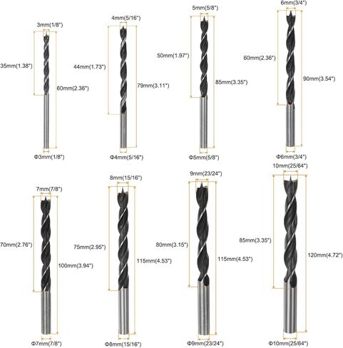 HARFINGTON 7pcs Brad Point Drill Bits 4-12mm Dia Straight Round Shank Drill Metric Brad Point 5.91 Inch Drilling Depth Spiral Twist Drill Bits for Carpenter Woodworking Plastic Rubber in Saudi Arabia