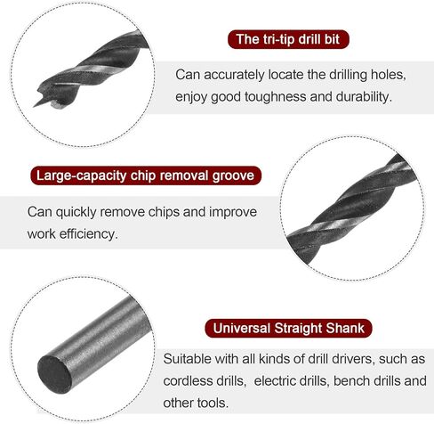 HARFINGTON 7pcs Brad Point Drill Bits 4-12mm Dia Straight Round Shank Drill Metric Brad Point 5.91 Inch Drilling Depth Spiral Twist Drill Bits for Carpenter Woodworking Plastic Rubber in Saudi Arabia