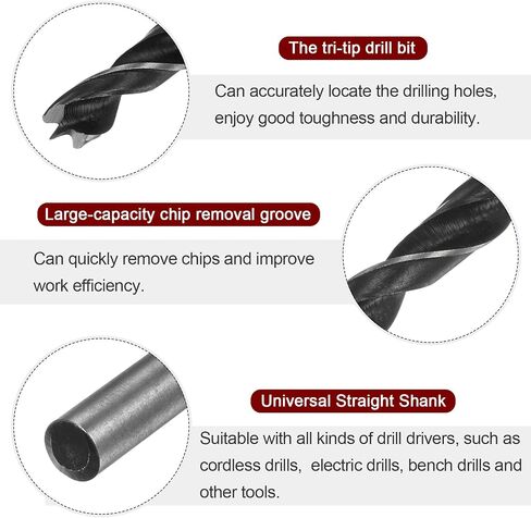 Harfington 3pcs Brad Point Drill Bits 7mm (7/8 ") DIA مستقيمة مستقيمة شانك حفر المقياس براد براد 2.76" حفر تويست دوامة الحفر للنجارين من المطاط البلاستيكي النجار in Kuwait