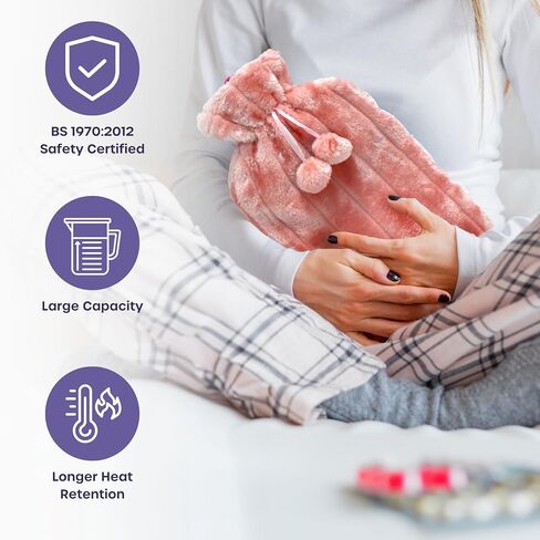 زجاجة ماء ساخن مقاس XL مع غطاء - كيس ماء ساخن رمادي سعة 3.5 لتر لتخفيف الألم - عبوة ماء ساخن مغطاة بالفرو الصناعي الناعم قابلة للغسل لعلاج آلام العضلات وتشنجات الدورة الشهرية وزجاجة النوم والضغط الساخن والبارد in Saudi Arabia
