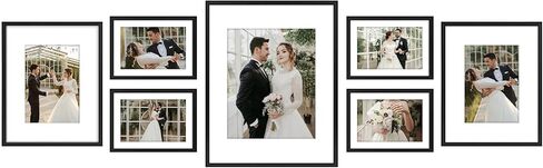 Golden State Art, Set of 7, Aluminum Photo Frame with Ivory Color Mat & Real Glass, Metal Wall Photo Frame Collection (Gold) in Kuwait