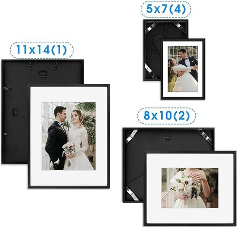 Golden State Art, Set of 7, Aluminum Photo Frame with Ivory Color Mat & Real Glass, Metal Wall Photo Frame Collection (Gold) in Kuwait