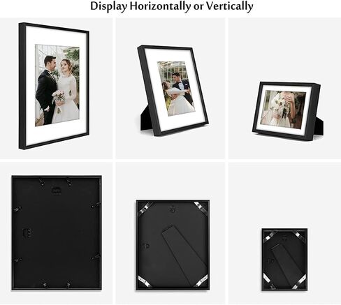 Golden State Art, Set of 7, Aluminum Photo Frame with Ivory Color Mat & Real Glass, Metal Wall Photo Frame Collection (Gold) in Kuwait