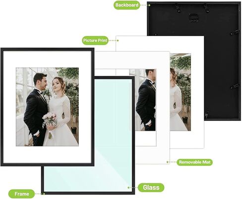 Golden State Art, Set of 7, Aluminum Photo Frame with Ivory Color Mat & Real Glass, Metal Wall Photo Frame Collection (Gold) in Kuwait