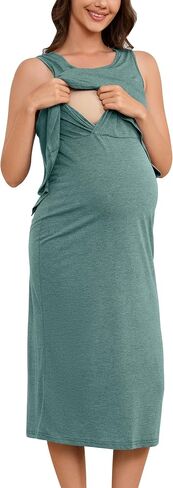OUGES 2025 Sleeveless Maternity Nuring Dresses for Women Crew Neck Midi Length Easy Breastfeeding Clothes S-XXL in Kuwait