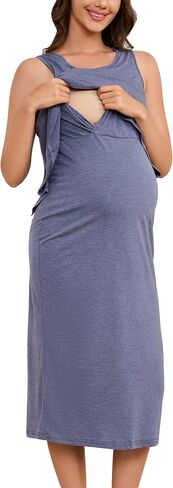 OUGES 2025 Sleeveless Maternity Nuring Dresses for Women Crew Neck Midi Length Easy Breastfeeding Clothes S-XXL in Kuwait