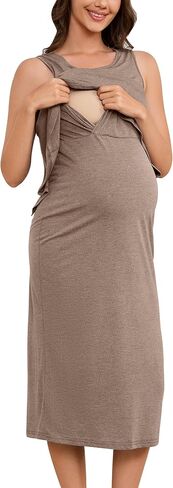 OUGES 2025 Sleeveless Maternity Nuring Dresses for Women Crew Neck Midi Length Easy Breastfeeding Clothes S-XXL in Kuwait