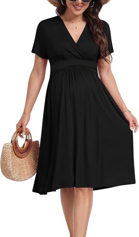 Maternity Casual Short Sleeve Party Dress Summer Wrap V Neck Baby Shower Photoshoot Pregnancy Nursing Dresses in Kuwait