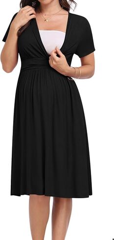 Maternity Casual Short Sleeve Party Dress Summer Wrap V Neck Baby Shower Photoshoot Pregnancy Nursing Dresses in Kuwait