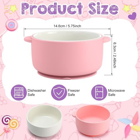 Domensi 2 Sets Kids Porcelain Bowls with Silicone Suction Sleeves Toddler Suction Bowls Baby Bowl Microwave Dishwasher Safe Cereal Soup Snack Dishes for Children Food Feeding Supplies (Pink Purple) in Saudi Arabia