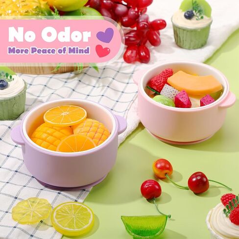 Domensi 2 Sets Kids Porcelain Bowls with Silicone Suction Sleeves Toddler Suction Bowls Baby Bowl Microwave Dishwasher Safe Cereal Soup Snack Dishes for Children Food Feeding Supplies (Pink Purple) in Saudi Arabia