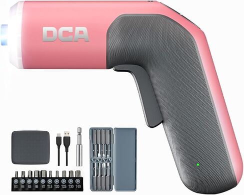 4V Electric Screwdriver Set, 5 N.m with 2000 mAh Li-ion Battery, 1/4" Magnetic Hex Chuck, USB-C Charging Cable, 18 Driver Bits for Furniture Repairs, Pink in Kuwait