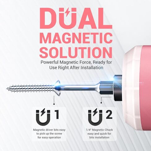 4V Electric Screwdriver Set, 5 N.m with 2000 mAh Li-ion Battery, 1/4" Magnetic Hex Chuck, USB-C Charging Cable, 18 Driver Bits for Furniture Repairs, Pink in Kuwait